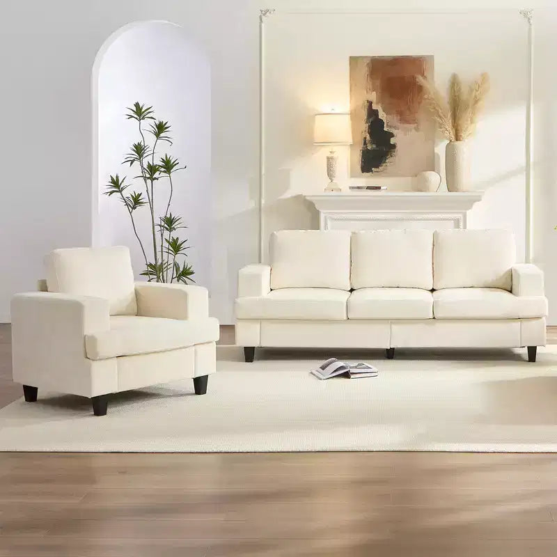 Mjkone 82Chenille Canapé sectionnel droit 3 places avec fauteuil 56'', ensemble de meubles de salon sectionnels 2 pièces