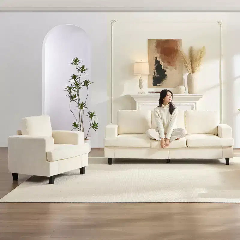 Mjkone 82Chenille Canapé sectionnel droit 3 places avec fauteuil 56'', ensemble de meubles de salon sectionnels 2 pièces