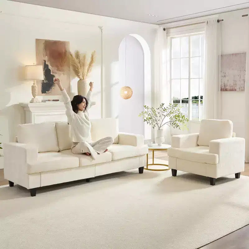 Mjkone 82Chenille Canapé sectionnel droit 3 places avec fauteuil 56'', ensemble de meubles de salon sectionnels 2 pièces