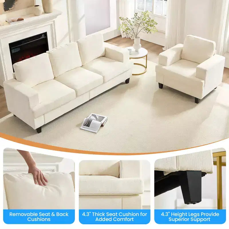 Mjkone 82Chenille Canapé sectionnel droit 3 places avec fauteuil 56'', ensemble de meubles de salon sectionnels 2 pièces