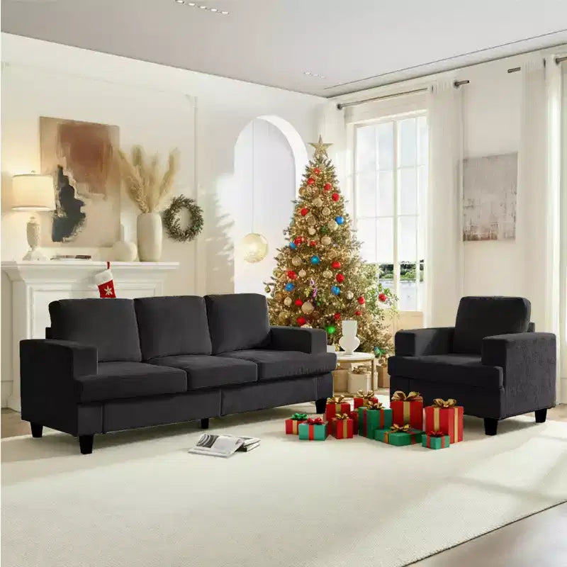 Mjkone 82Chenille Canapé sectionnel droit 3 places avec fauteuil 56'', ensemble de meubles de salon sectionnels 2 pièces
