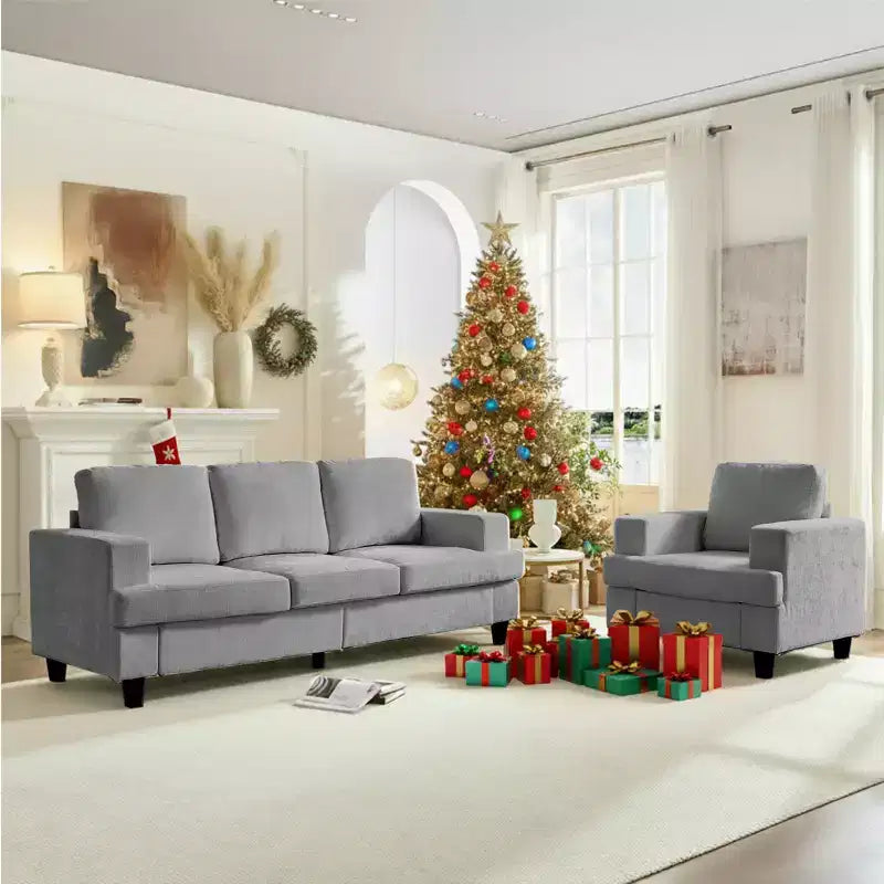 Mjkone 82Chenille Canapé sectionnel droit 3 places avec fauteuil 56'', ensemble de meubles de salon sectionnels 2 pièces
