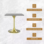 Table à manger carrée LeisureMod Verve - Plateau en résine moderne avec base piédestal en or brossé Table d'appoint pour cuisine contemporaine, maison et appartement