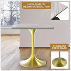 Table à manger carrée LeisureMod Verve - Plateau en résine moderne avec base piédestal en or brossé Table d'appoint pour cuisine contemporaine, maison et appartement