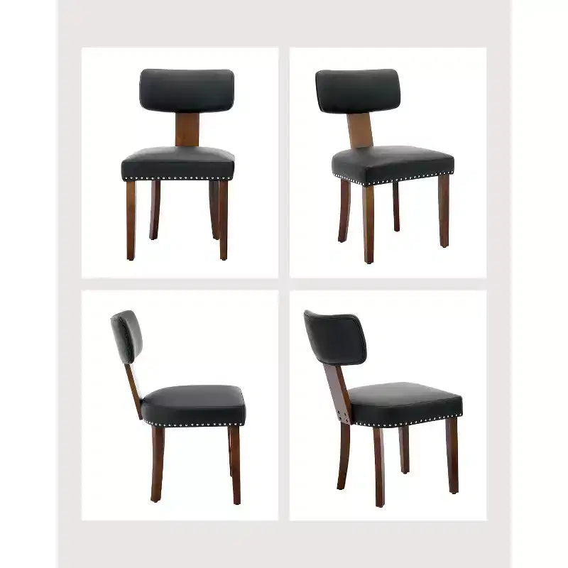 Lot de 2 chaises de salle à manger modernes en cuir avec dossier incurvé rembourré, cadre en bois dur et garniture cloutée, capacité de 120 kg