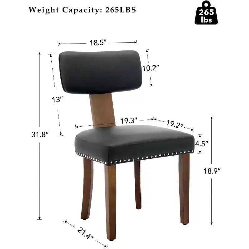 Lot de 2 chaises de salle à manger modernes en cuir avec dossier incurvé rembourré, cadre en bois dur et garniture cloutée, capacité de 120 kg