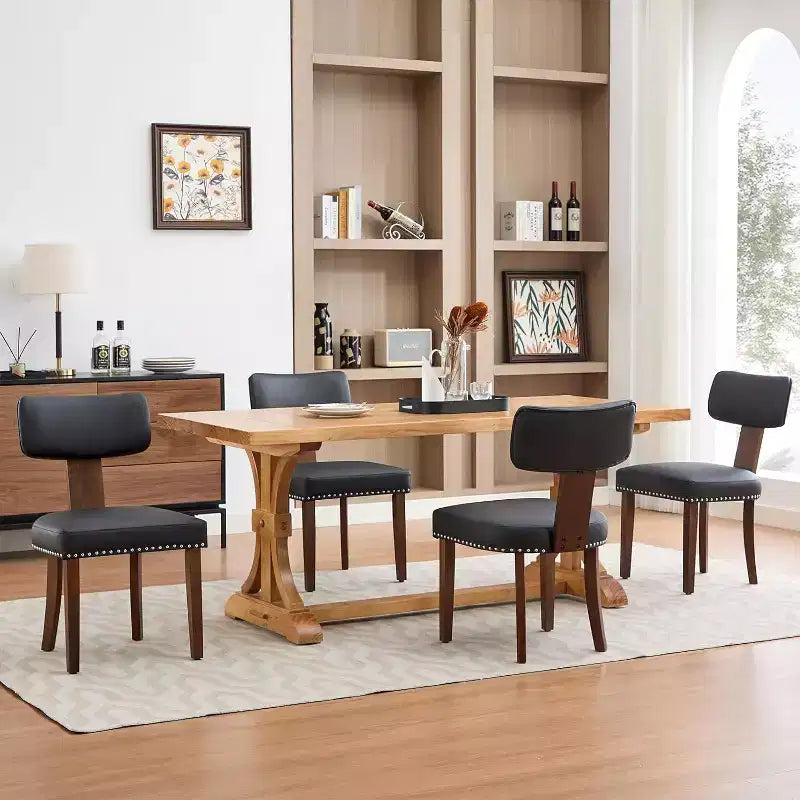 Lot de 2 chaises de salle à manger modernes en cuir avec dossier incurvé rembourré, cadre en bois dur et garniture cloutée, capacité de 120 kg