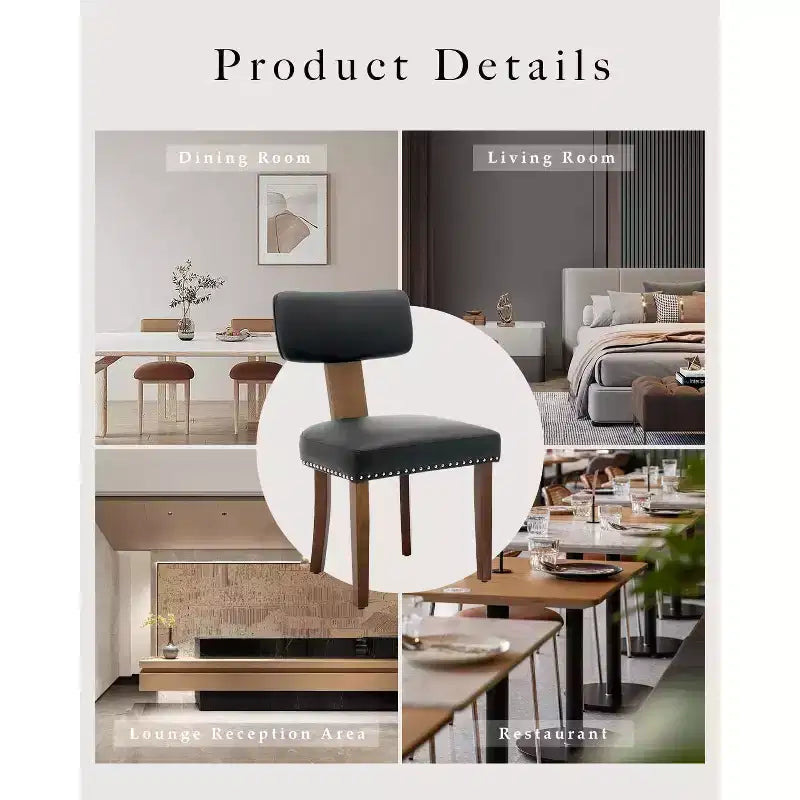 Lot de 2 chaises de salle à manger modernes en cuir avec dossier incurvé rembourré, cadre en bois dur et garniture cloutée, capacité de 120 kg