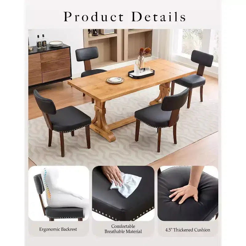 Lot de 2 chaises de salle à manger modernes en cuir avec dossier incurvé rembourré, cadre en bois dur et garniture cloutée, capacité de 120 kg