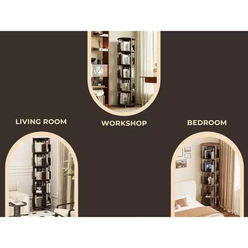 ATJafurn 17.7'' Bibliothèque Tour Rotative à 360°, Étagère d'Angle Pivotante, Bibliothèque Pivotante Noyer Foncé Style Mid-Century Moderne Pour Maison, Bureau, Angle