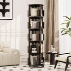 ATJafurn 17.7'' Bibliothèque Tour Rotative à 360°, Étagère d'Angle Pivotante, Bibliothèque Pivotante Noyer Foncé Style Mid-Century Moderne Pour Maison, Bureau, Angle
