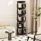 ATJafurn 17.7'' Bibliothèque Tour Rotative à 360°, Étagère d'Angle Pivotante, Bibliothèque Pivotante Noyer Foncé Style Mid-Century Moderne Pour Maison, Bureau, Angle