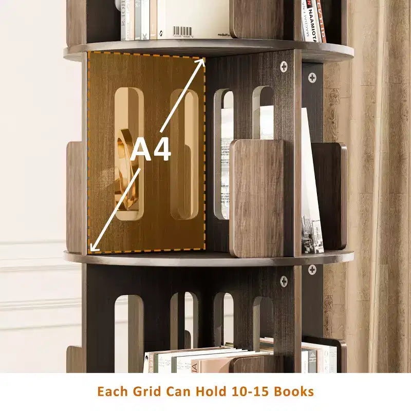ATJafurn 17.7'' Bibliothèque Tour Rotative à 360°, Étagère d'Angle Pivotante, Bibliothèque Pivotante Noyer Foncé Style Mid-Century Moderne Pour Maison, Bureau, Angle