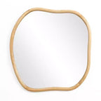 LuxenHome Natural Pine Wood Frame Square Irregular Wall Mirror, Accent and Vanity Brown