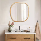 Miroir mural carré irrégulier en bois de pin naturel LuxenHome, décoratif et de courtoisie, marron