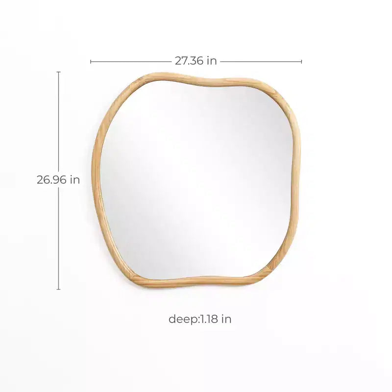 Miroir mural carré irrégulier en bois de pin naturel LuxenHome, décoratif et de courtoisie, marron