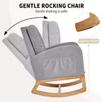 VECELO Fauteuil à bascule moderne rembourré avec assise rembourrée et base en bois massif, Fauteuil à bascule en lin pour salon, Blanc/Gris
