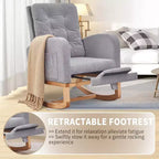 VECELO Fauteuil à bascule moderne rembourré avec assise rembourrée et base en bois massif, Fauteuil à bascule en lin pour salon, Blanc/Gris