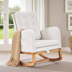 VECELO Fauteuil à bascule moderne rembourré avec assise rembourrée et base en bois massif, Fauteuil à bascule en lin pour salon, Blanc/Gris