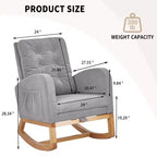VECELO Fauteuil à bascule moderne rembourré avec assise rembourrée et base en bois massif, Fauteuil à bascule en lin pour salon, Blanc/Gris