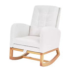 VECELO Fauteuil à bascule moderne rembourré avec assise rembourrée et base en bois massif, Fauteuil à bascule en lin pour salon, Blanc/Gris