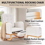 VECELO Fauteuil à bascule moderne rembourré avec assise rembourrée et base en bois massif, Fauteuil à bascule en lin pour salon, Blanc/Gris
