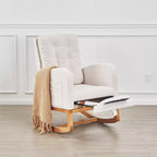 VECELO Fauteuil à bascule moderne rembourré avec assise rembourrée et base en bois massif, Fauteuil à bascule en lin pour salon, Blanc/Gris