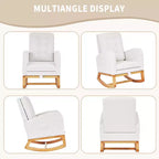 VECELO Fauteuil à bascule moderne rembourré avec assise rembourrée et base en bois massif, Fauteuil à bascule en lin pour salon, Blanc/Gris