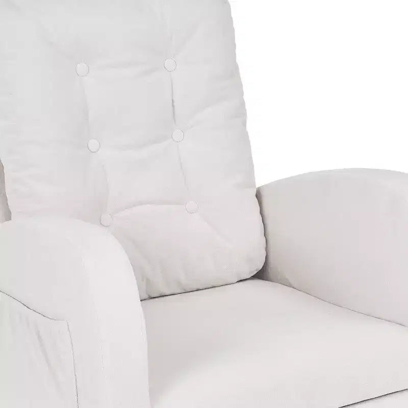 VECELO Fauteuil à bascule moderne rembourré avec assise rembourrée et base en bois massif, Fauteuil à bascule en lin pour salon, Blanc/Gris