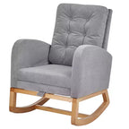 VECELO Fauteuil à bascule moderne rembourré avec assise rembourrée et base en bois massif, Fauteuil à bascule en lin pour salon, Blanc/Gris