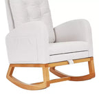 VECELO Fauteuil à bascule moderne rembourré avec assise rembourrée et base en bois massif, Fauteuil à bascule en lin pour salon, Blanc/Gris
