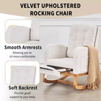 VECELO Fauteuil à bascule moderne rembourré avec assise rembourrée et base en bois massif, Fauteuil à bascule en lin pour salon, Blanc/Gris