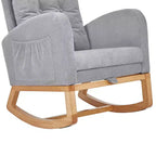 VECELO Fauteuil à bascule moderne rembourré avec assise rembourrée et base en bois massif, Fauteuil à bascule en lin pour salon, Blanc/Gris
