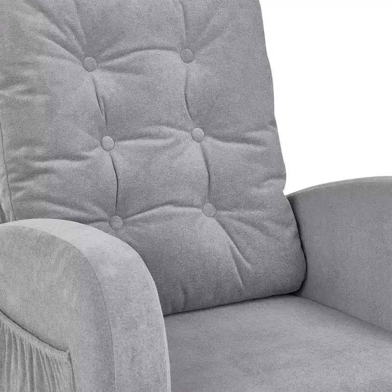 VECELO Fauteuil à bascule moderne rembourré avec assise rembourrée et base en bois massif, Fauteuil à bascule en lin pour salon, Blanc/Gris