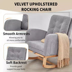 VECELO Fauteuil à bascule moderne rembourré avec assise rembourrée et base en bois massif, Fauteuil à bascule en lin pour salon, Blanc/Gris