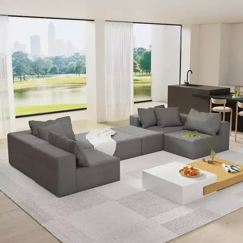 Canapé d'angle rembourré moderne, ensemble de canapé de salon modulaire en forme de L de 132 pouces avec 6 coussins