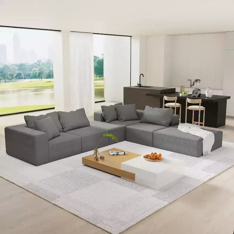Canapé d'angle rembourré moderne, ensemble de canapé de salon modulaire en forme de L de 132 pouces avec 6 coussins