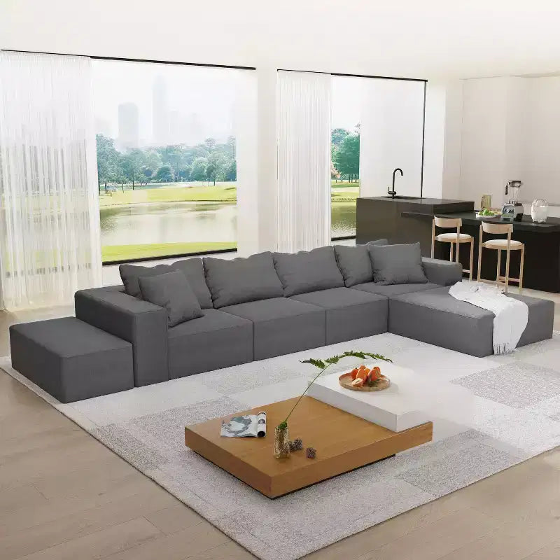 Canapé d'angle rembourré moderne, ensemble de canapé de salon modulaire en forme de L de 132 pouces avec 6 coussins