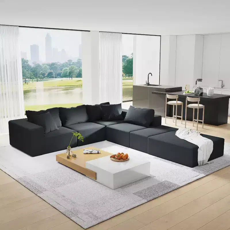 Canapé d'angle rembourré moderne, ensemble de canapé de salon modulaire en forme de L de 132 pouces avec 6 coussins