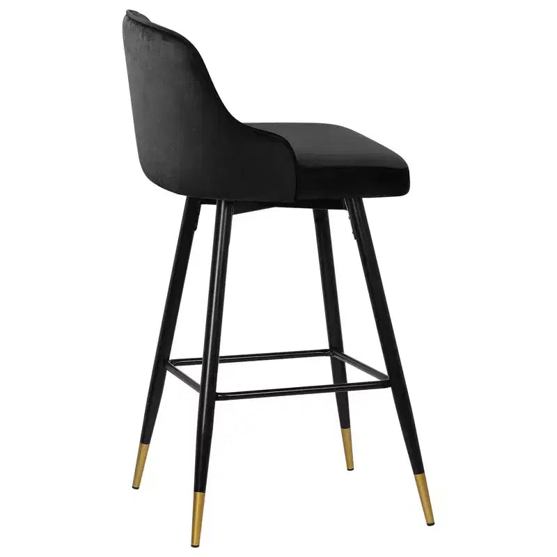 Tabourets de bar pivotants Bekrvio avec dossier, hauteur de comptoir, revêtement en velours, 29 po, noir