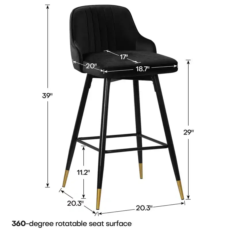 Tabourets de bar pivotants Bekrvio avec dossier, hauteur de comptoir, revêtement en velours, 29 po, noir