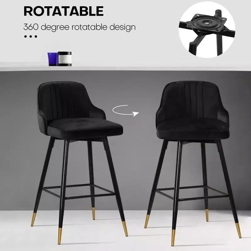 Tabourets de bar pivotants Bekrvio avec dossier, hauteur de comptoir, revêtement en velours, 29 po, noir