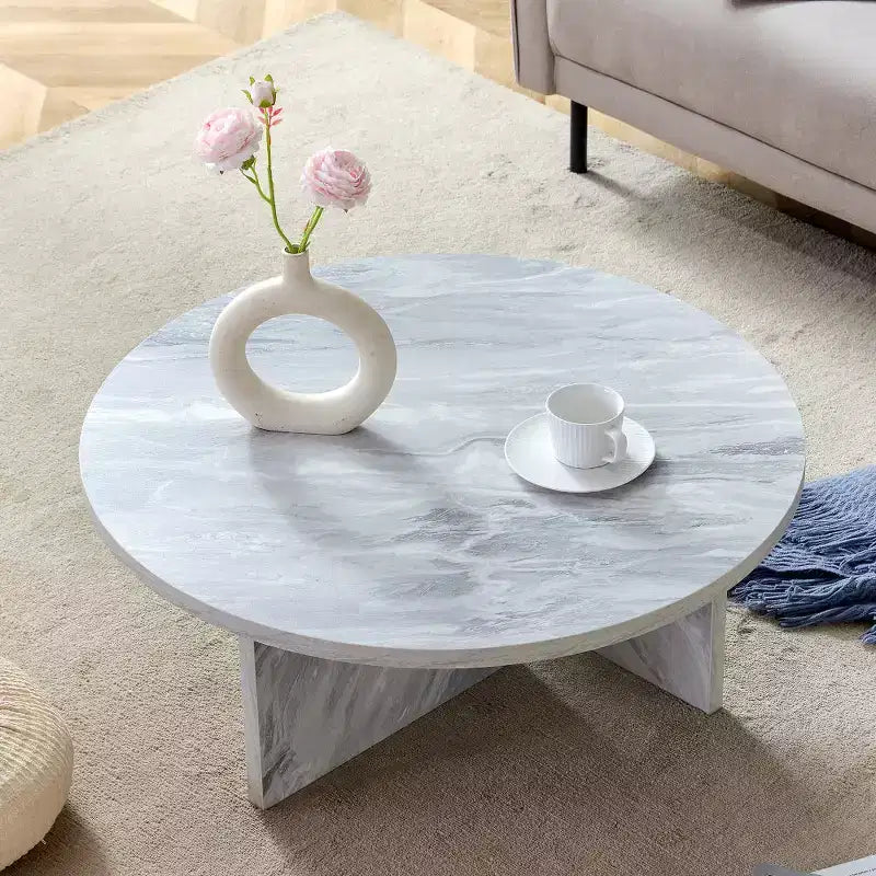 Chic Crate - Table Basse Ronde Minimaliste Style Nordique en MDF Blanc, Décoration Amicale Style Moderne, 80*80*35,5 cm