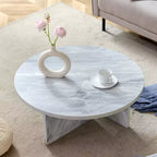 Chic Crate - Table Basse Ronde Minimaliste Style Nordique en MDF Blanc, Décoration Amicale Style Moderne, 80*80*35,5 cm