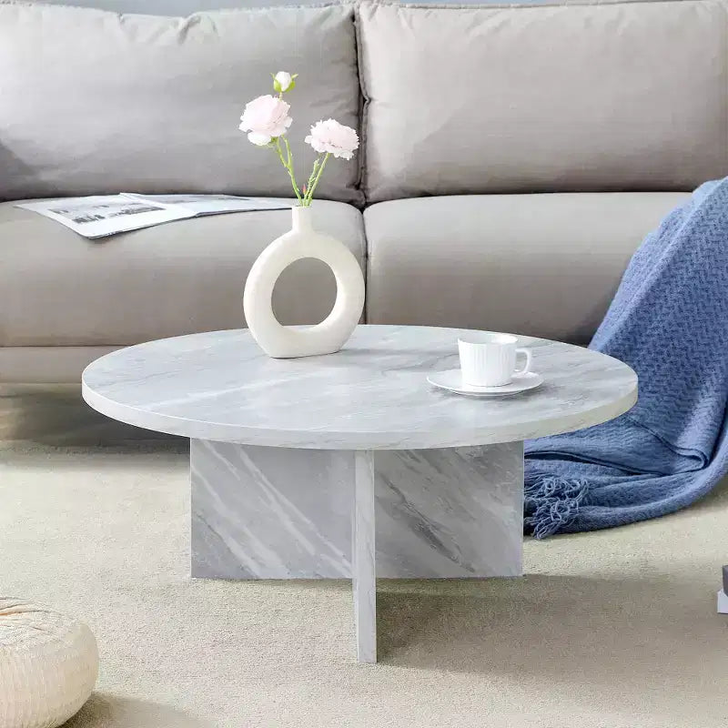 Chic Crate - Table Basse Ronde Minimaliste Style Nordique en MDF Blanc, Décoration Amicale Style Moderne, 80*80*35,5 cm