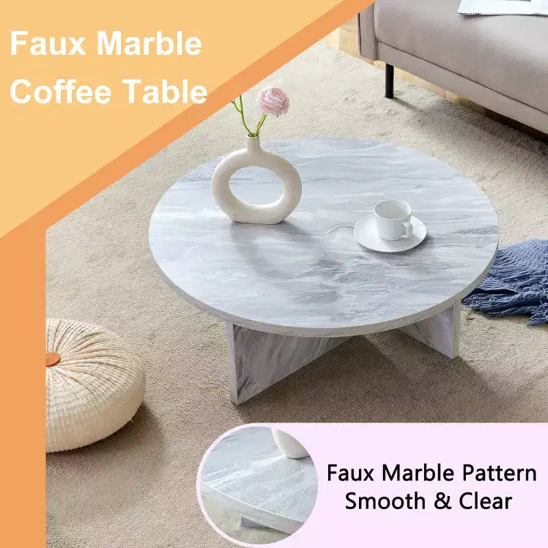 Chic Crate - Table Basse Ronde Minimaliste Style Nordique en MDF Blanc, Décoration Amicale Style Moderne, 80*80*35,5 cm