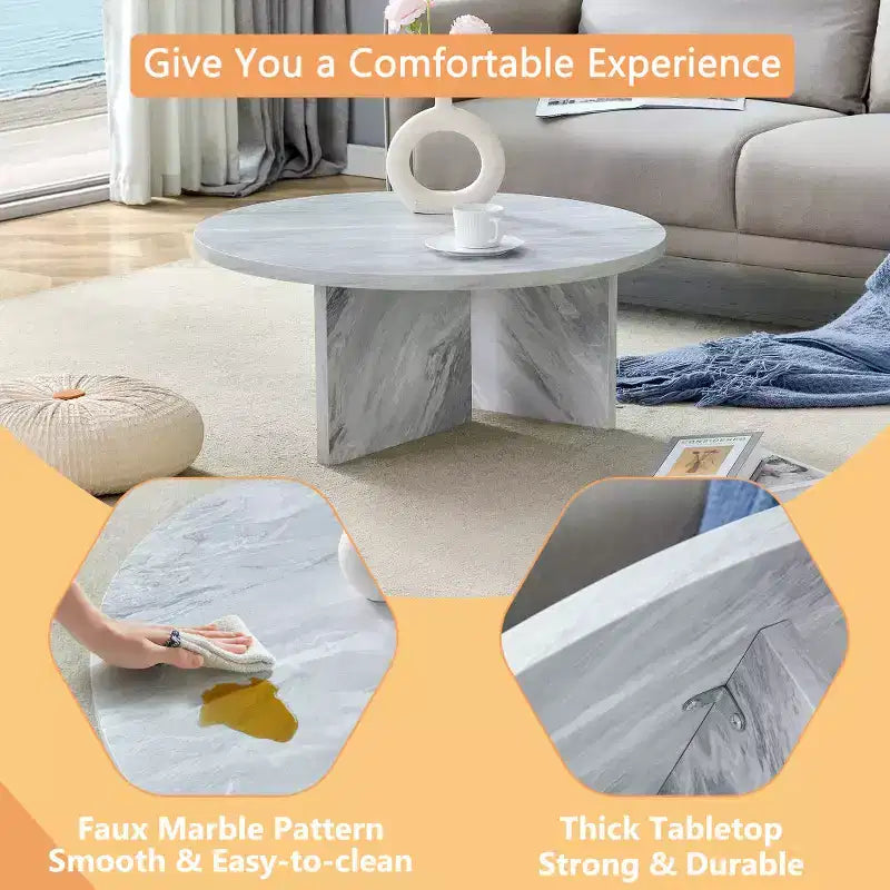 Chic Crate - Table Basse Ronde Minimaliste Style Nordique en MDF Blanc, Décoration Amicale Style Moderne, 80*80*35,5 cm