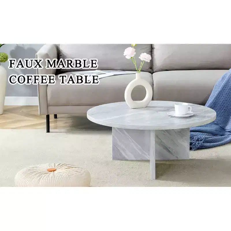 Chic Crate - Table Basse Ronde Minimaliste Style Nordique en MDF Blanc, Décoration Amicale Style Moderne, 80*80*35,5 cm