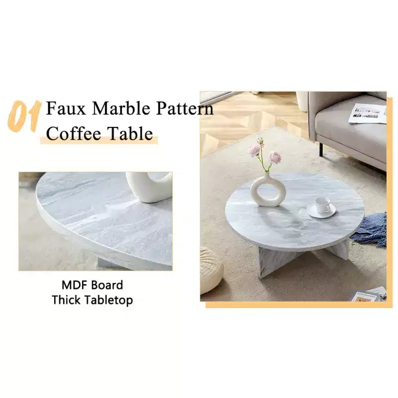 Chic Crate - Table Basse Ronde Minimaliste Style Nordique en MDF Blanc, Décoration Amicale Style Moderne, 80*80*35,5 cm