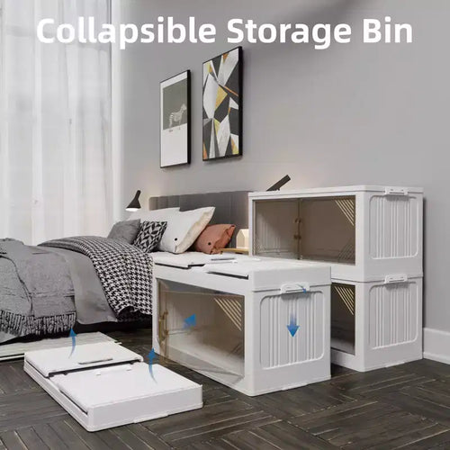 Lot de 2 armoires de rangement transparentes en plastique de 80 cm de large : empilables, pliables, à façade ouverte – Idéales pour l'organisation de placards